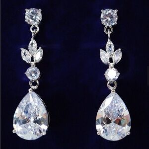 CZ Silvertone Drop Earrings